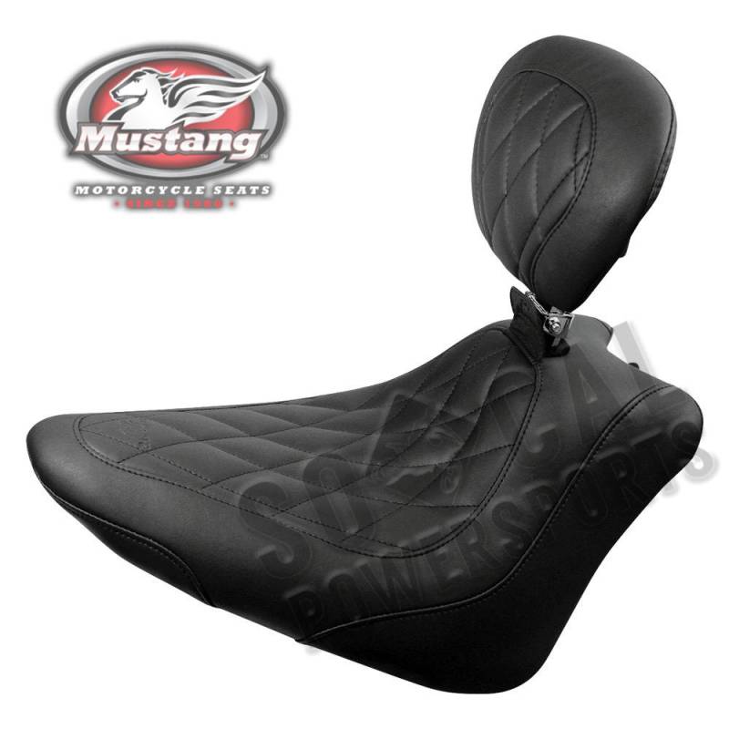 Mustang Wide Tripper Solo Seat With Driver Backrest Diamond Stitch