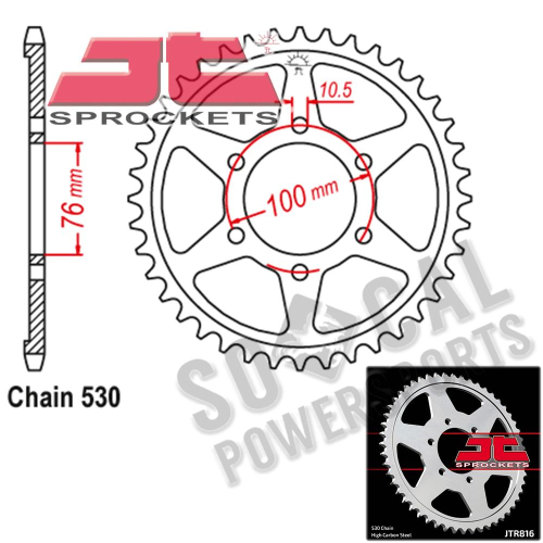 JT Sprockets - JT Sprockets Steel Rear Sprocket - 44T - JTR816.44