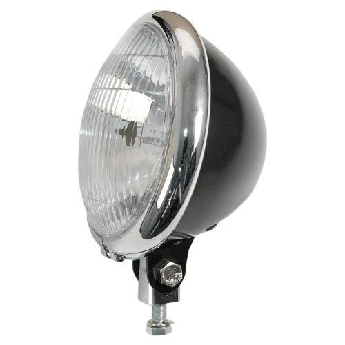 Emgo - Emgo 5-3/4in. Bates Style Headlight - Black with Chrome Bezel - 6684151BC