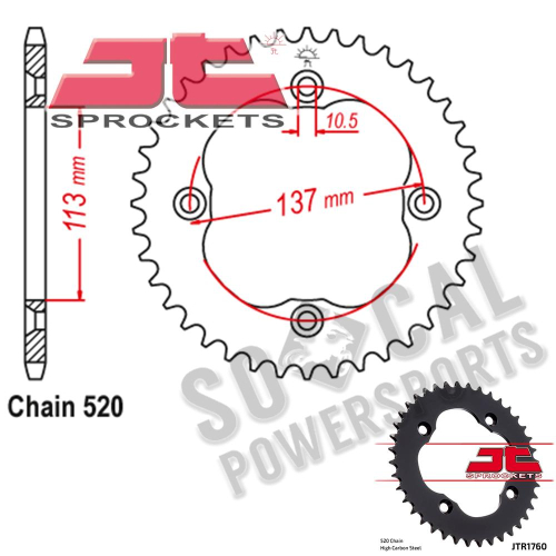 JT Sprockets - JT Sprockets Steel Rear Sprocket - 38T - JTR1760.38