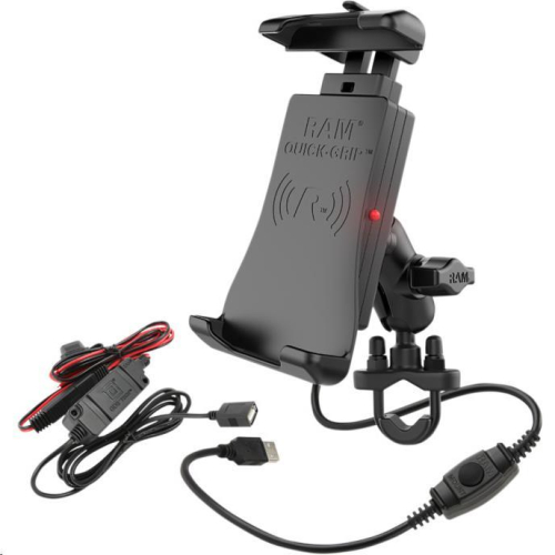 RAM Mounts - RAM Mounts RAM Quick-Grip Wireless Charging Holder with U-Bolt Handlebar Mount and Hardwire Charger - RAM-B-149Z-A-UN14W-V