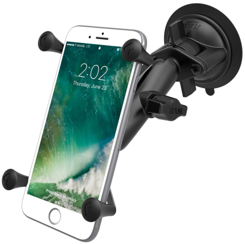 RAM Mounts - RAM Mounts RAM Twist Lock Suction Cup Mount, Std. Double Socket Arm & 1in. Ball w/ X-Grip - Large Phone/Tablet - RAM-B-166-UN10