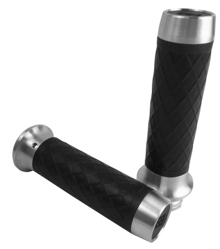 Brass Balls Cycles - Brass Balls Cycles Diamond Leather Moto Grips - Natural/Black - BB08-206