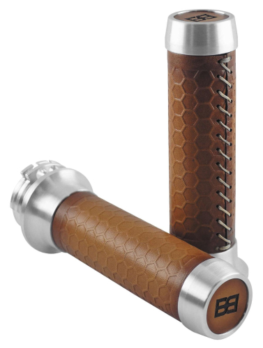 Brass Balls Cycles - Brass Balls Cycles Honeycomb Leather Moto Grips - Natural/Tan - BB08-205