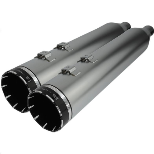 Khrome Werks - Khrome Werks 4.50in. HP-Plus Slip-On Muffler - Satin Chrome with Black Tracer Tip Billet End Caps - 202630