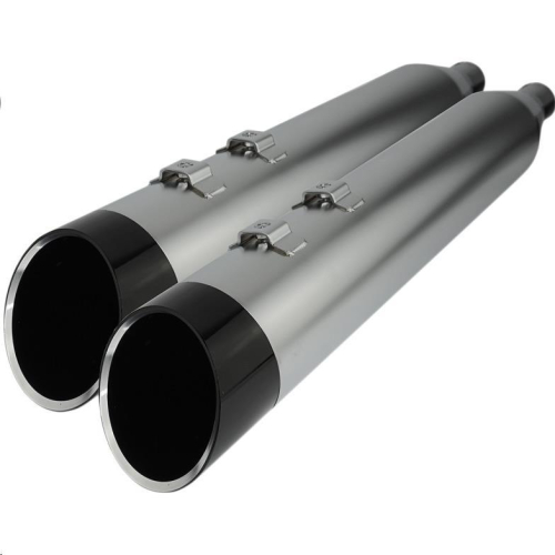 Khrome Werks - Khrome Werks 4.50in. HP-Plus Slip-On Muffler - Satin Chrome with Black Edge Billet End Caps - 202635