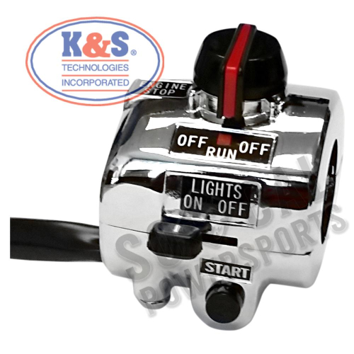 K&S Technologies - K&S Technologies Vintage Style Engine Stop/Run, Lights On/Off and Start Button - Chrome - 12-0054