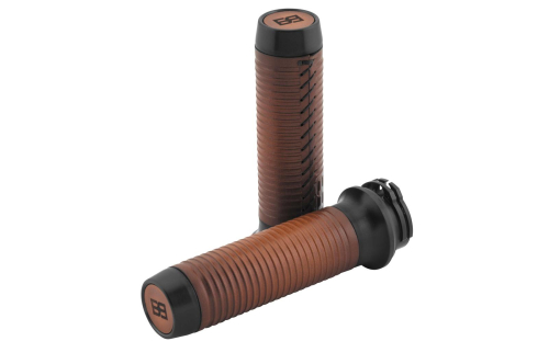 Brass Balls Cycles - Brass Balls Cycles Ribbed Leather Moto Grips - Black/Tan - BB08-208