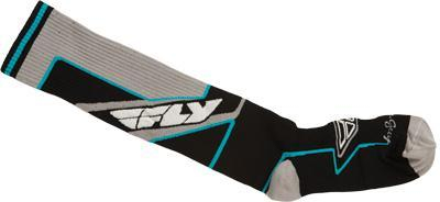 Fly Racing - Fly Racing Moto Sock - Thin - KNEE HI BLK/TURQ L/X - Black/Blue - Lg-XL