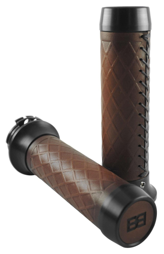 Brass Balls Cycles - Brass Balls Cycles Diamond Leather Moto Grips - Black/Brown - BB08-209