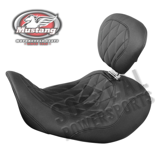 Mustang - Mustang Wide Tripper Forward Solo Seat with Driver Backrest - Diamond Stitch - Black - 79807