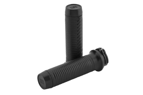 Brass Balls Cycles - Brass Balls Cycles Ribbed Leather Moto Grips - Black/Black - BB08-207