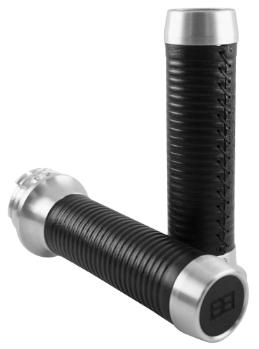 Brass Balls Cycles - Brass Balls Cycles Ribbed Leather Moto Grips - Natural/Black - BB08-204