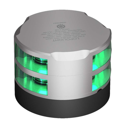 Lopolight - Lopolight 360&deg; Double Stacked Green Navigation Light - 2nm - 0.7M Cable - Silver Housing