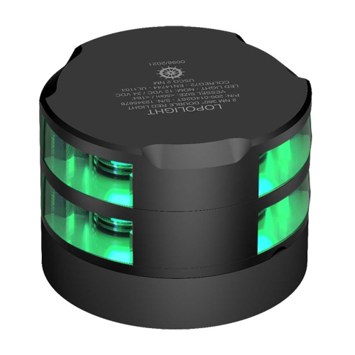 Lopolight - Lopolight 360&deg; Double Stacked Green Navigation Light - 2nm - 0.7M Cable - Black Housing