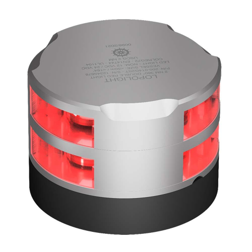 Lopolight - Lopolight 360&deg; Red Double Stacked Navigation Light - 2nm - 0.7M Cable - Silver Housing