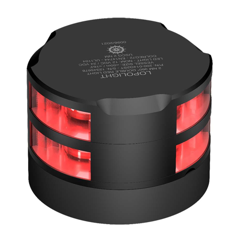 Lopolight - Lopolight 360&deg; Red Double Stacked Navigation Light - 2nm - 0.7M Cable - Black Housing