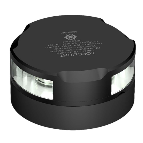 Lopolight - Lopolight 360&deg; White Anchor Light - 2nm f/Vessels up to 164&deg; (50M) - 15M Cable - Horizontal Mounting - Black Housing