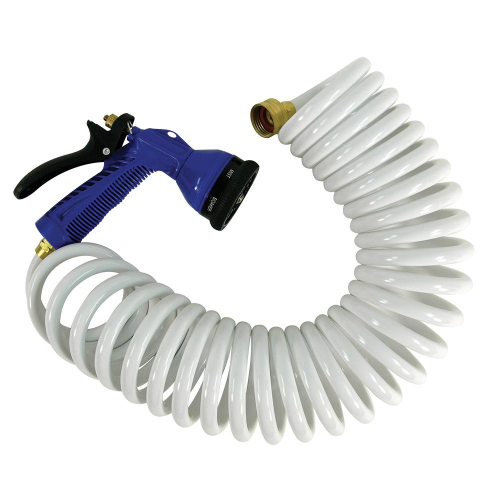 Whitecap - Whitecap 25&#39; White Coiled Hose w/Adjustable Nozzle