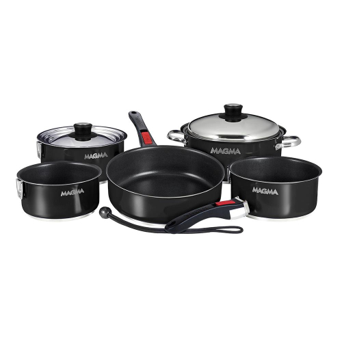 Magma - Magma "Nesting" 10-Piece Induction Compatible Cookware - Jet Black Exterior & Slate Black Ceramica Non-Stick Interior