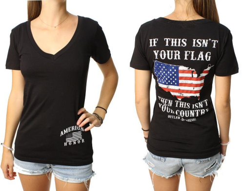 Outlaw Threadz - Outlaw Threadz American Honor Womens V-Neck T-Shirt - WT56-W2XL - Black - 2XL