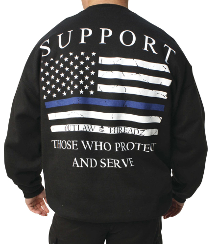 Outlaw Threadz - Outlaw Threadz Thin Blue Line Sweatshirt - MC21-3XL - Black - 3XL