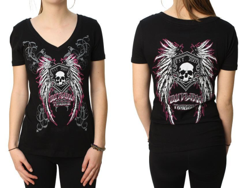 Outlaw Threadz - Outlaw Threadz Angel Womens V-Neck T-Shirt - WT55-WMD - Black - Medium