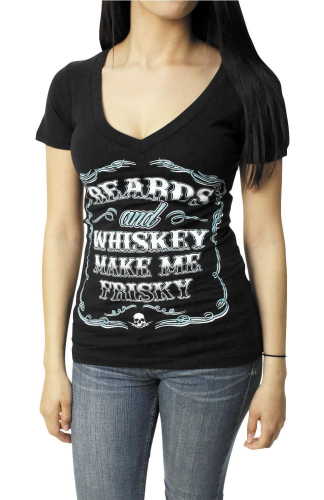 Outlaw Threadz - Outlaw Threadz Beards and Whiskey Womens V-Neck T-Shirt - WT43-WLG - Black - Large