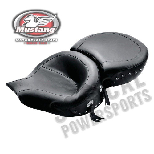 Mustang - Mustang Wide Touring One-Piece Studded Seat - Smooth - Black - 75457