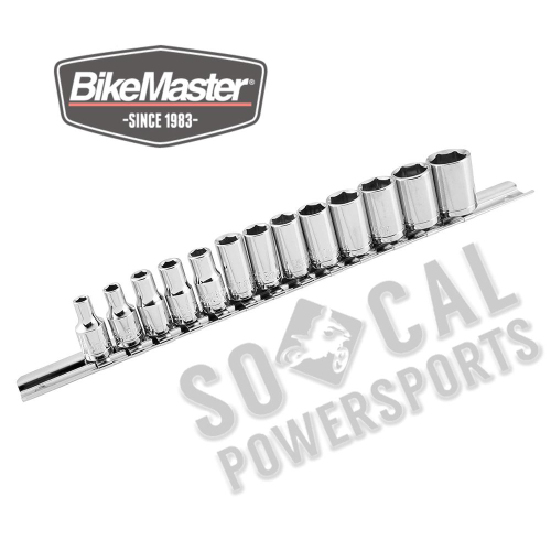 BikeMaster - BikeMaster 13-Piece 1/4in. Drive Set of Metric Sockets on Socket Rail - 173178