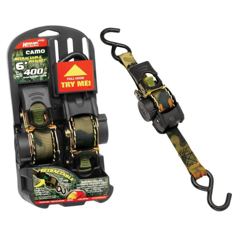 Highland - Highland Retractable Ratchet Tie-Downs - 1in. x 6ft. - 400lb. - Camo - 1153500