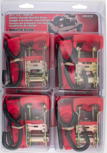 Erickson - Erickson Deluxe Rubber Handle Ratcheting Tie-Downs - 1in. x 6ft. - Red - 05519