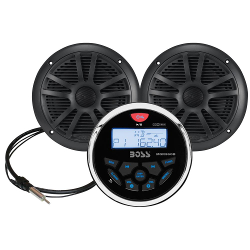 Boss Audio - Boss Audio MCKGB350B.6 Combo - Marine Gauge Radio w/Antenna &amp; 2 6.5" Speakers - Black