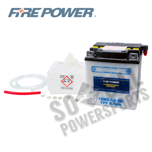 Fire Power - Fire Power Conventional 12V Standard Battery with Acid Pack - 12N5.5A-3B