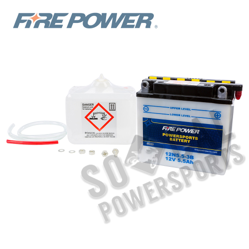 Fire Power - Fire Power Conventional 12V Standard Battery with Acid Pack - 12N5.5-3B