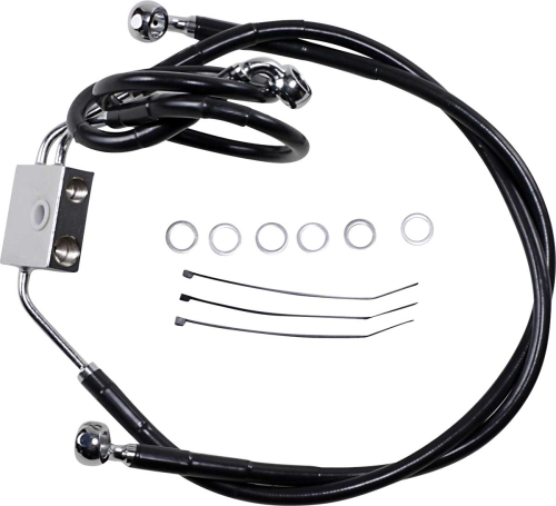 Drag Specialties - Drag Specialties Black Vinyl Coated Extended Length ABS Stainless Steel Front Brake Line Kit - (+2) - 612137-2BLK