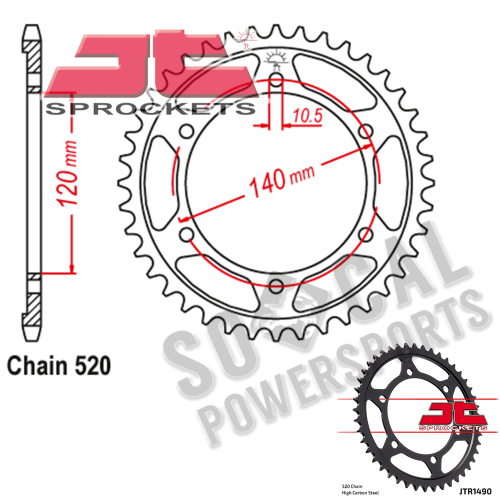 JT Sprockets - JT Sprockets Steel Rear Sprocket - 44T - JTR1490.44