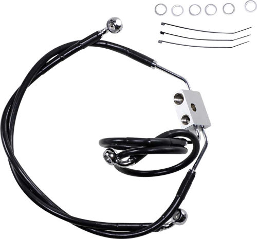 Drag Specialties - Drag Specialties Black Vinyl Coated Extended Length ABS Stainless Steel Front Brake Line Kit - (+4) - 612137-4BLK