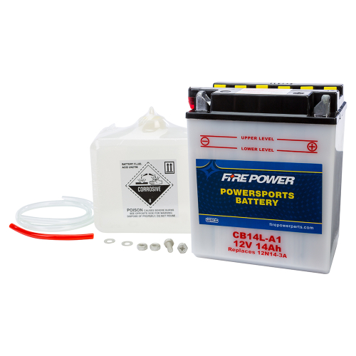 Fire Power - Fire Power Conventional 12V Heavy Duty Battery With Acid Pack - CB14L-A1