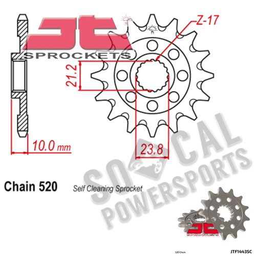 JT Sprockets - JT Sprockets Self-Cleaning Steel Front Sprocket - 14T - JTF1443.14SC