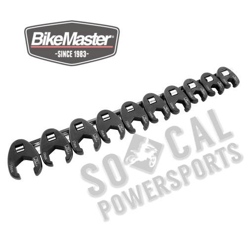 BikeMaster - BikeMaster 10-Piece 3/8in. Drive Metric Flare Crow Foot Wrench Set On Rail - 151530