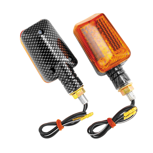 BikeMaster - BikeMaster Universal Mini Stalk Marker Light Kit - Amber Lens - Clear Bulb - Carbon Shell - 268039