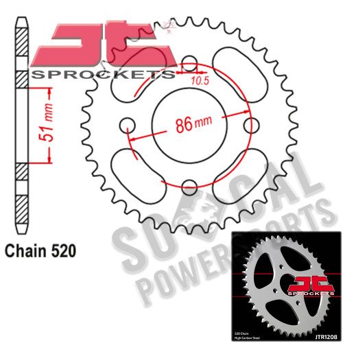 JT Sprockets - JT Sprockets Steel Rear Sprocket - 44T - JTR1208.44