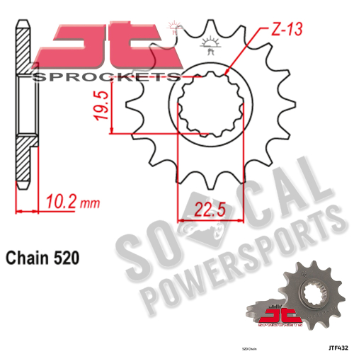 JT Sprockets - JT Sprockets Self-Cleaning Steel Front Sprocket - 13T - JTF432.13SC