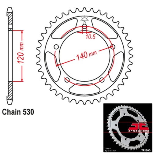 JT Sprockets - JT Sprockets Steel Rear Sprocket - 44T - JTR1800.44