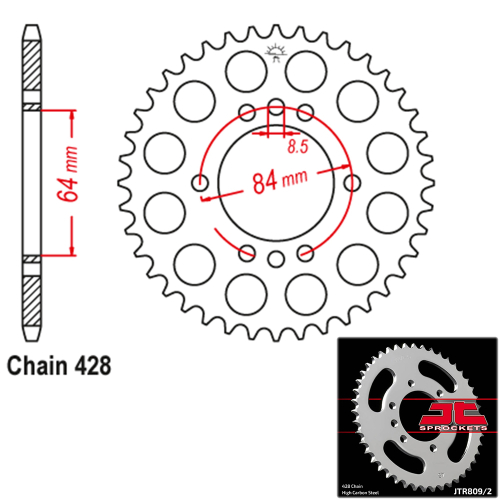 JT Sprockets - JT Sprockets Steel Rear Sprocket - 45T - JTR809/2.45