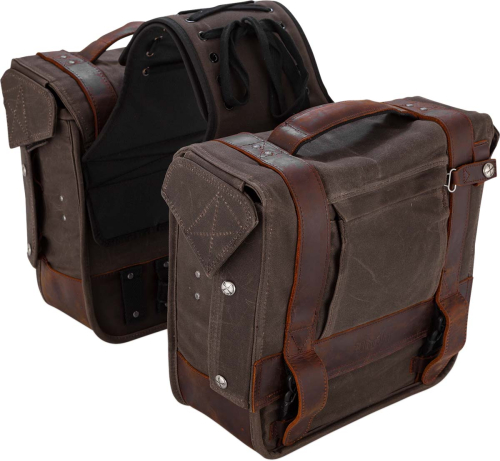 Burly Brand - Burly Brand Throwover Saddlebag - Dark Oak Waxed Cotton - B15-1002D