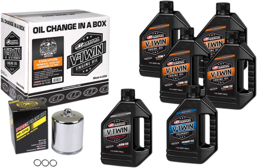 Maxima - Maxima Evolution Big Twin Mineral Oil Change Kit with Chrome Filter - 90-069016PC